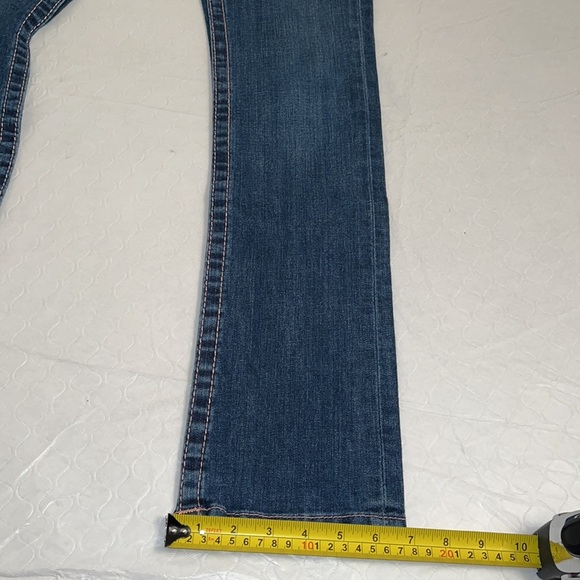 True Religion medium wash rose stitch straight jeans with crystal back pockets - Picture 13 of 16
